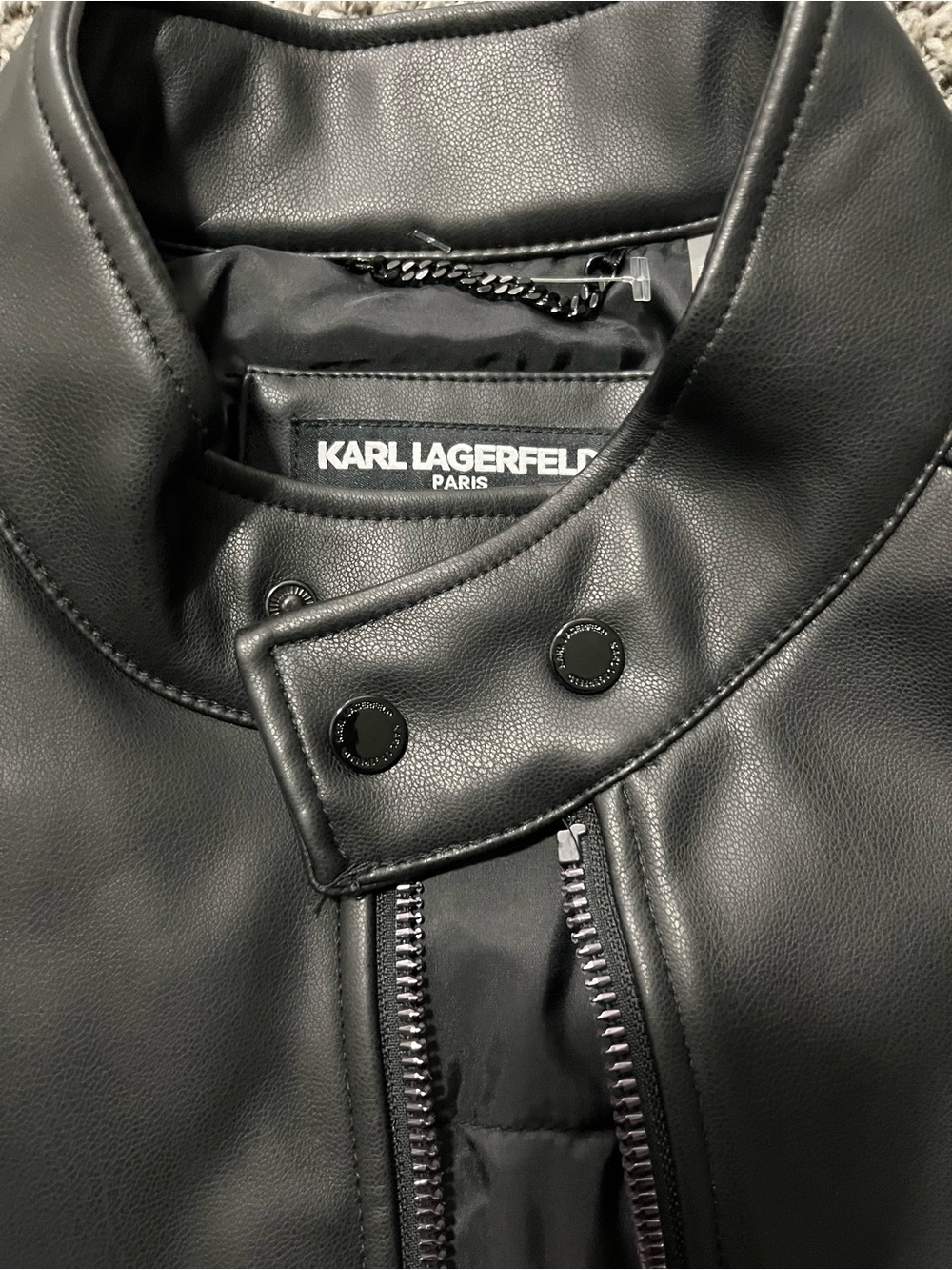 Karl Lagerfeld Black Faux Leather Bomber Jacket